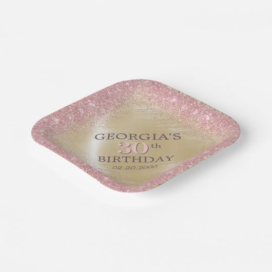 Assiettes En Carton Parties scintillant Glam Rose Gold Anniversaire (Angulaire)