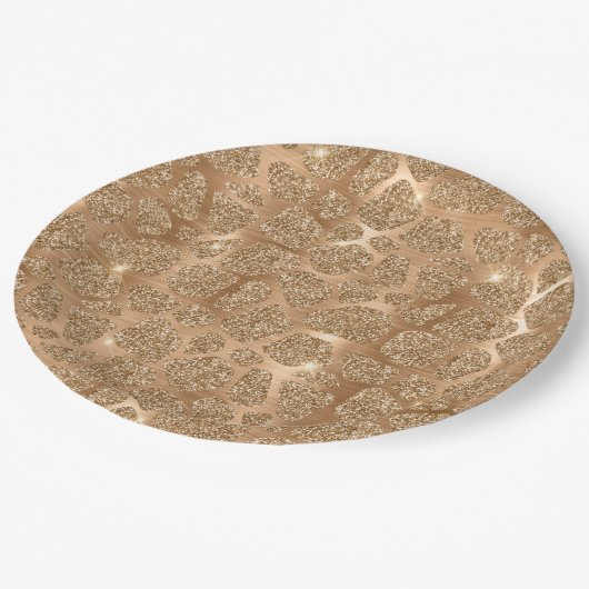 Assiettes En Carton Parties scintillant Glitzy or Giraffe Imprimer (Angle)