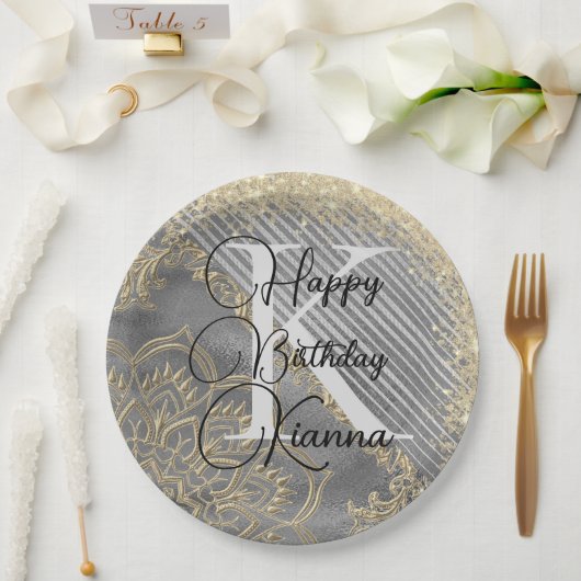 Assiettes En Carton Parties scintillant Gold SIlver Mandala Monogramme (Mariage)