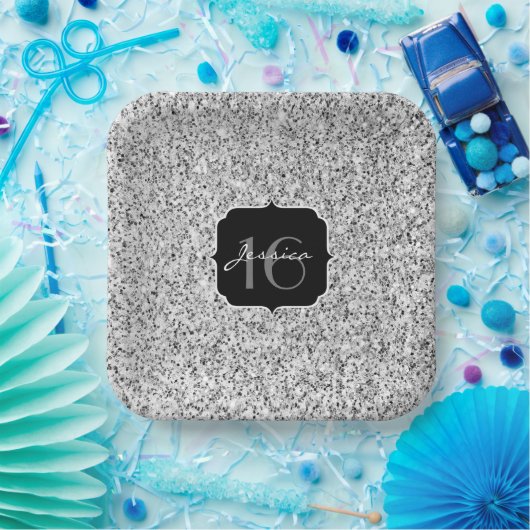 Assiettes En Carton Parties scintillant gris argenté brillant doux 16 (Fête)