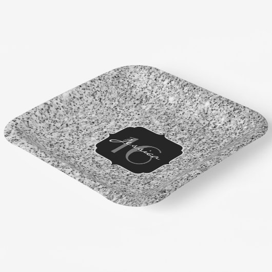 Assiettes En Carton Parties scintillant gris argenté brillant doux 16 (Angulaire)