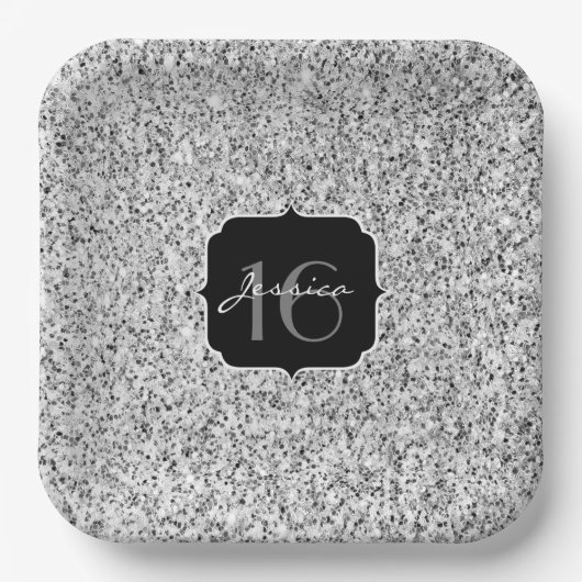 Assiettes En Carton Parties scintillant gris argenté brillant doux 16 (Recto)