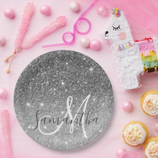 Assiettes En Carton Parties scintillant gris moderne éclabousser Nom p (Fête)