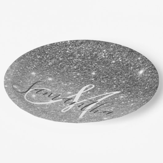 Assiettes En Carton Parties scintillant gris moderne éclabousser Nom p (Angle)