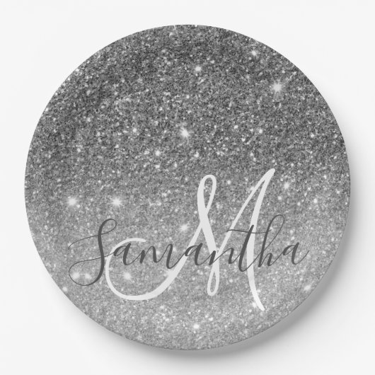 Assiettes En Carton Parties scintillant gris moderne éclabousser Nom p (Devant)