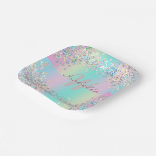 Assiettes En Carton Parties scintillant holographique Unicorn (Angulaire)
