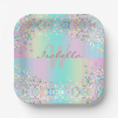 Assiettes En Carton Parties scintillant holographique Unicorn (Recto)