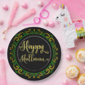 Assiettes En Carton Parties scintillant Jaune Vert Or Sur Halloween Bl (Fête)