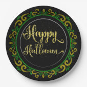 Assiettes En Carton Parties scintillant Jaune Vert Or Sur Halloween Bl (Devant)