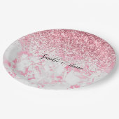 Assiettes En Carton Parties scintillant Marbre blanc rose (Angle)