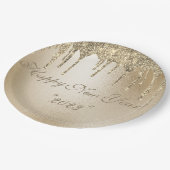 Assiettes En Carton Parties scintillant métal or Drip Élégant Bonne an (Angle)