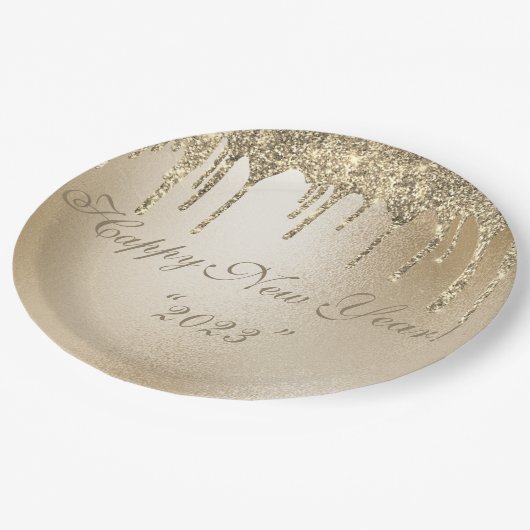 Assiettes En Carton Parties scintillant métal or Drip Élégant Bonne an (Angle)