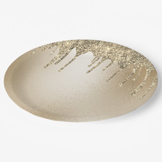 Assiettes En Carton Parties scintillant métal or Élégant  (Angle)