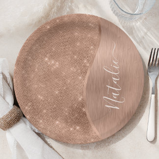 Assiettes En Carton Parties scintillant métal Rose or personnalisé