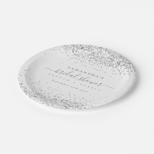 Assiettes En Carton Parties scintillant moderne Argent Nom Date Fête d (Angle)