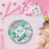 Assiettes En Carton Parties scintillant moderne blanche rose Turquoise (Fête)