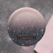 Assiettes En Carton Parties scintillant moderne noire et rose Étincell