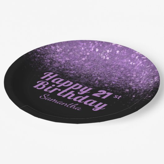 Assiettes En Carton Parties scintillant moderne noire et violette Étin (Angle)