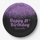 Assiettes En Carton Parties scintillant moderne noire et violette Étin (Devant)