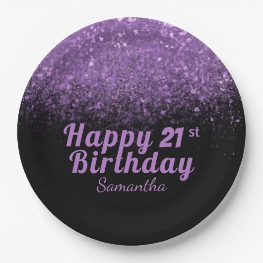 Assiettes En Carton Parties scintillant moderne noire et violette Étin (Devant)