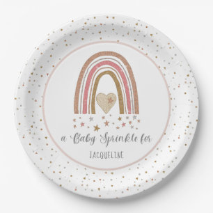 Assiettes En Carton Parties scintillant moderne Rainbow Rose Gold Baby