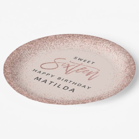 Assiettes En Carton Parties scintillant moderne rose girly 16ème anniv (Angle)