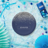 Assiettes En Carton Parties scintillant Monogram Navy Blue Silver Glam (Fête)