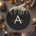 Assiettes En Carton Parties scintillant noir et or Monogramme Annivers<br><div class="desc">Black - Gold Faux Parties scintillant et étincelante Anniversaire, Réception de mariage, Fête des mariées, Baby shower ou Bachelorette Plaques papier. Ces plaques de Mariage, de Fête des mariées ou de fête d'anniversaire peuvent être customisées pour inclure votre nom initial et prénom. Veuillez contacter le concepteur pour customiser les articles...</div>