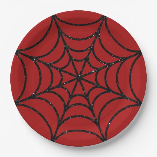 Assiettes En Carton Parties scintillant noire Spiderweb (Devant)