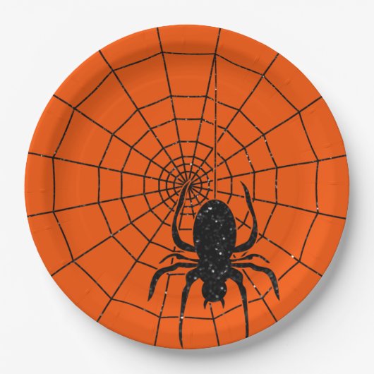 Assiettes En Carton Parties scintillant noire Spiderweb Halloween (Devant)