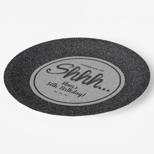 Assiettes En Carton Parties scintillant noire SURPRISE Fête d'annivers (Angle)