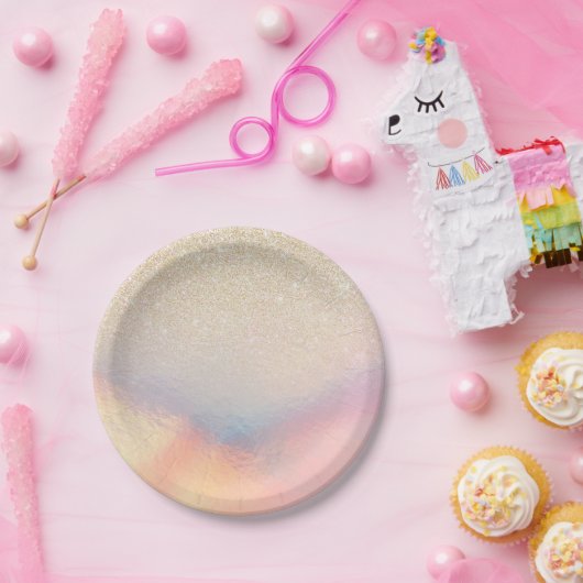 Assiettes En Carton Parties scintillant Or Chic Iridescente Holographi (Fête)
