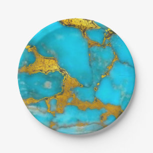 Assiettes En Carton Parties scintillant OR en marbre turquoise - AJOUT
