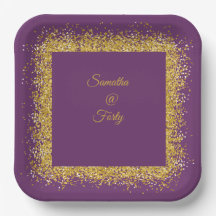 Parties scintillant or et violet plaque de papier 