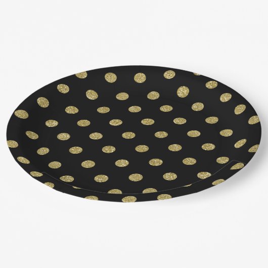 Assiettes En Carton Parties scintillant or Polka Motif point noir (Angle)