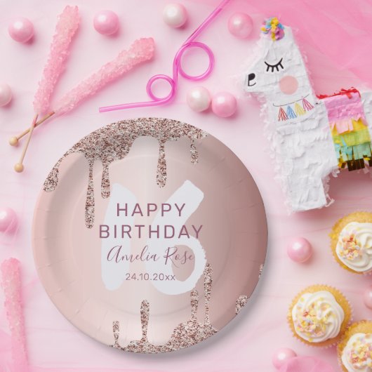 Assiettes En Carton Parties scintillant or Rose d'anniversaire moderne (Fête)