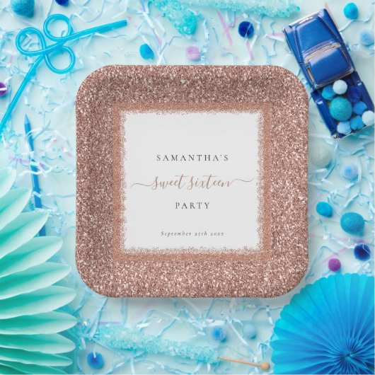 Assiettes En Carton Parties scintillant or rose Nom Date Sweet sixteen (Fête)