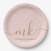 Assiettes En Carton Parties scintillant or Rose tendance Initiales fan (Devant)