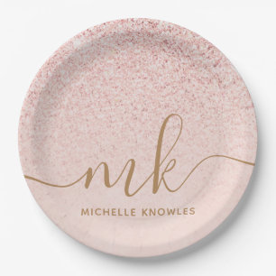Assiettes En Carton Parties scintillant or Rose tendance Initiales fan