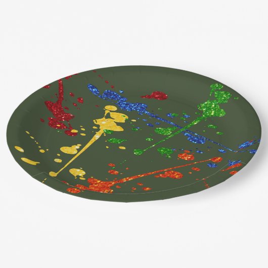 Assiettes En Carton Parties scintillant Paintball Party Paint Splatter (Angle)