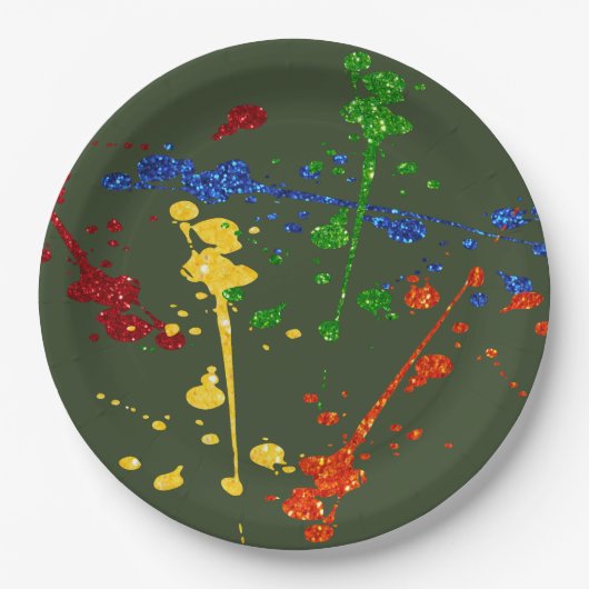 Assiettes En Carton Parties scintillant Paintball Party Paint Splatter (Devant)