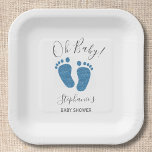 Assiettes En Carton Parties scintillant personnalisée Pieds Baby showe<br><div class="desc">Ces mignonnes plaques en papier Baby shower sont décorées de parties scintillant bleues pieds bébé et Oh Baby! dans la typographie stylisée. Facile à personnaliser.</div>