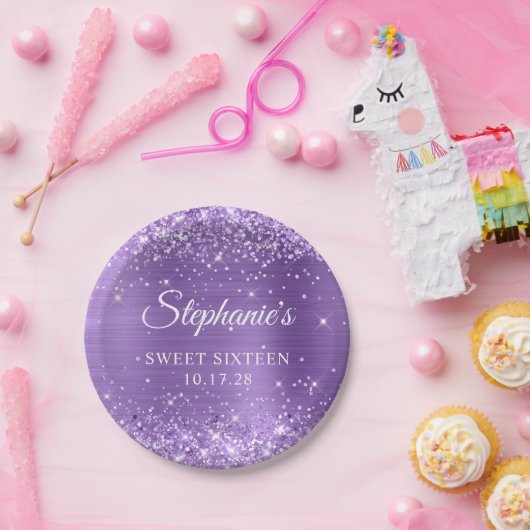 Assiettes En Carton Parties scintillant pourpre et Sweet sixteen à hui (Fête)