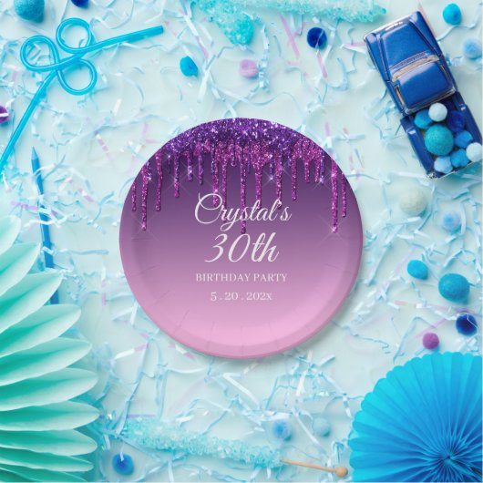 Assiettes En Carton Parties scintillant pourpre personnalisée Joyeux a (Fête)