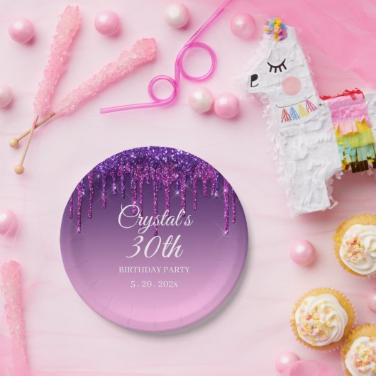 Assiettes En Carton Parties scintillant pourpre personnalisée Joyeux a (Fête)