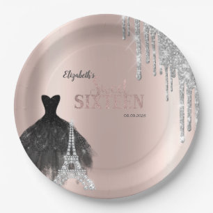 Assiettes En Carton Parties scintillant, Robe, Tour Eiffel Sweet 16