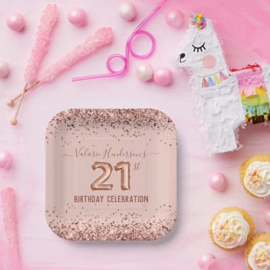 Assiettes En Carton Parties scintillant rose 21e Anniversaire Plaque p (Fête)