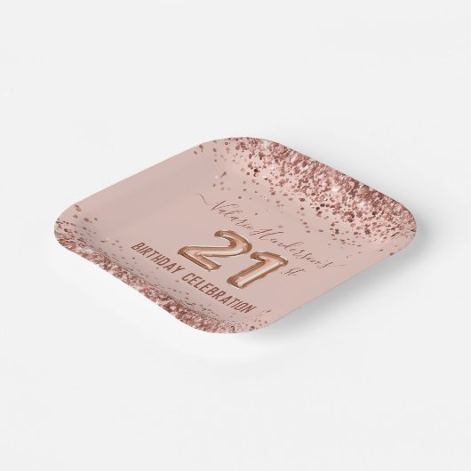 Assiettes En Carton Parties scintillant rose 21e Anniversaire Plaque p (Angulaire)