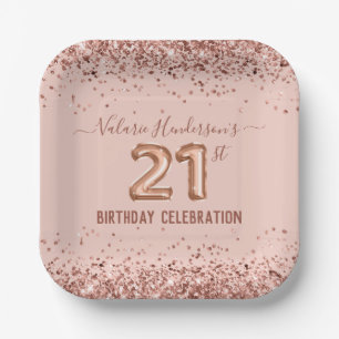 Assiettes En Carton Parties scintillant rose 21e Anniversaire Plaque p