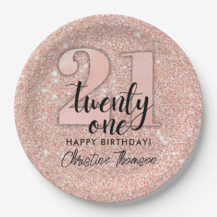 Assiettes En Carton Parties scintillant rose 21e Anniversaire Plaques 